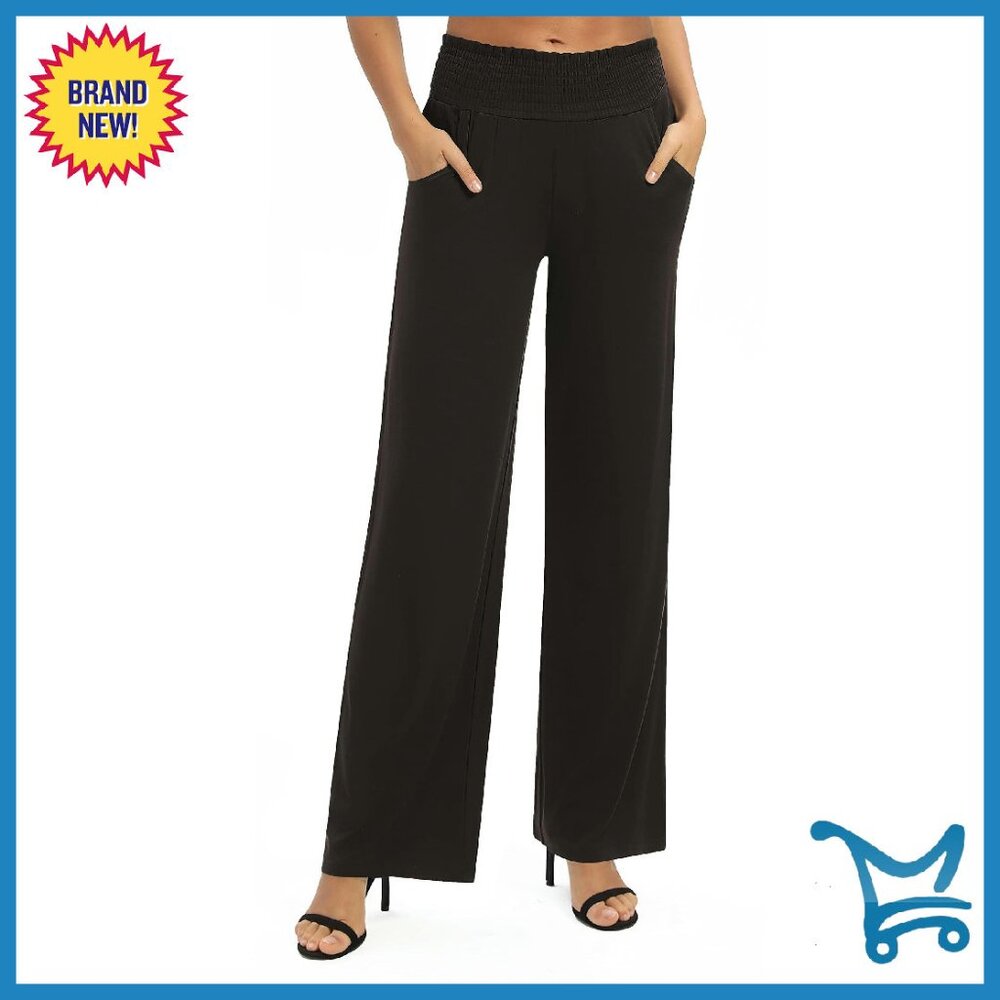 High Waist Wide Leg Palazzo Pants Elastic Waist Stretchy Lounge Trousers